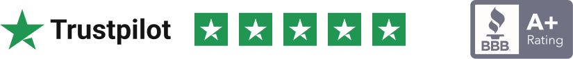 Trustpilot five stars and BBB A+ rating